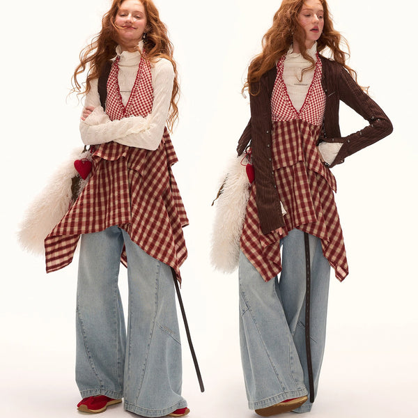 Red Checkered Layered Top
