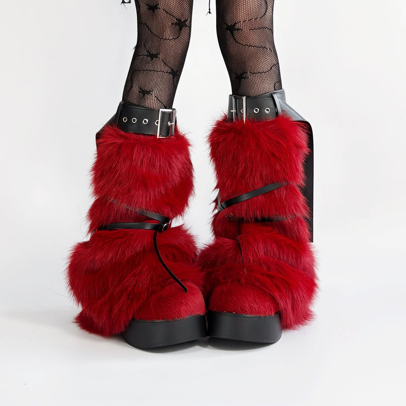 Deep Red Fur Leg Warmers