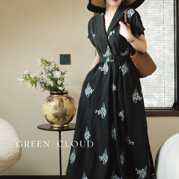 Lily of the Valley Flower Embroidered Black Dress