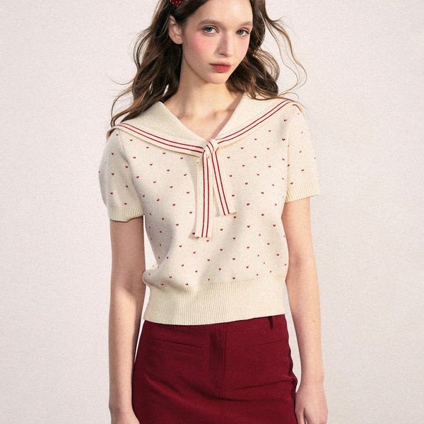 Heart Dot Sailor Knit Top
