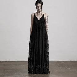 Dark Night Flower Embroidered Lace Camisole Dress