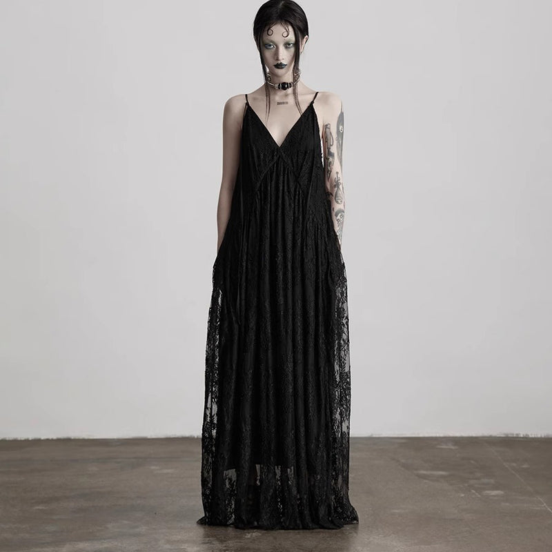 Dark Night Flower Embroidered Lace Camisole Dress