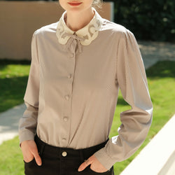 Striped Blouse with Embroidered Collar