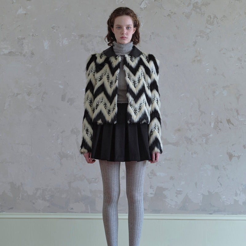 Geometric Pattern and Leather Fur Jacket