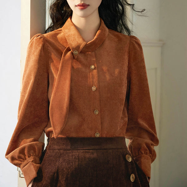 Orange Brown Corduroy Blouse