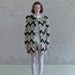 Geometric Pattern and Leather Fur Coat