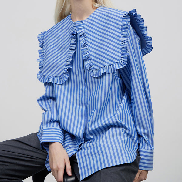 Striped Shirt with Bright Blue Sailor Frill Collar