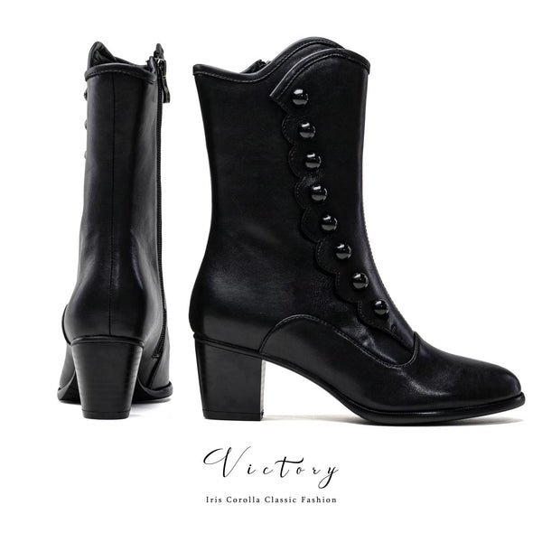 Victorian Round Toe Buttoned Short Boots - Black[2025年11月上旬-11月下旬発送予定]