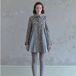 Gray and Yellow Plaid Pleated Coat