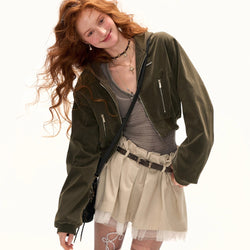 Suede Short Hoodie Jacket