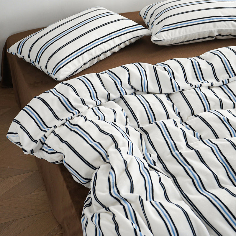 Blue and White Striped Bed Cover Set