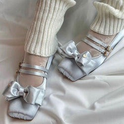 Square-toe Satin Ribbon Ballet Shoes - Mist Blue[2025年11月上旬-12月上旬発送予定]