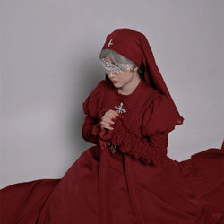 月夜の修道女の刺繍ベール - Wine Red[2025年12月上旬-2026年1月上旬発送予定]