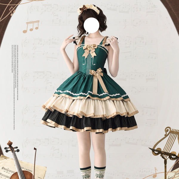 弦楽器の刺繍ジャンパースカート - Dark Green[2024年4月上旬-4月下旬発送予定]