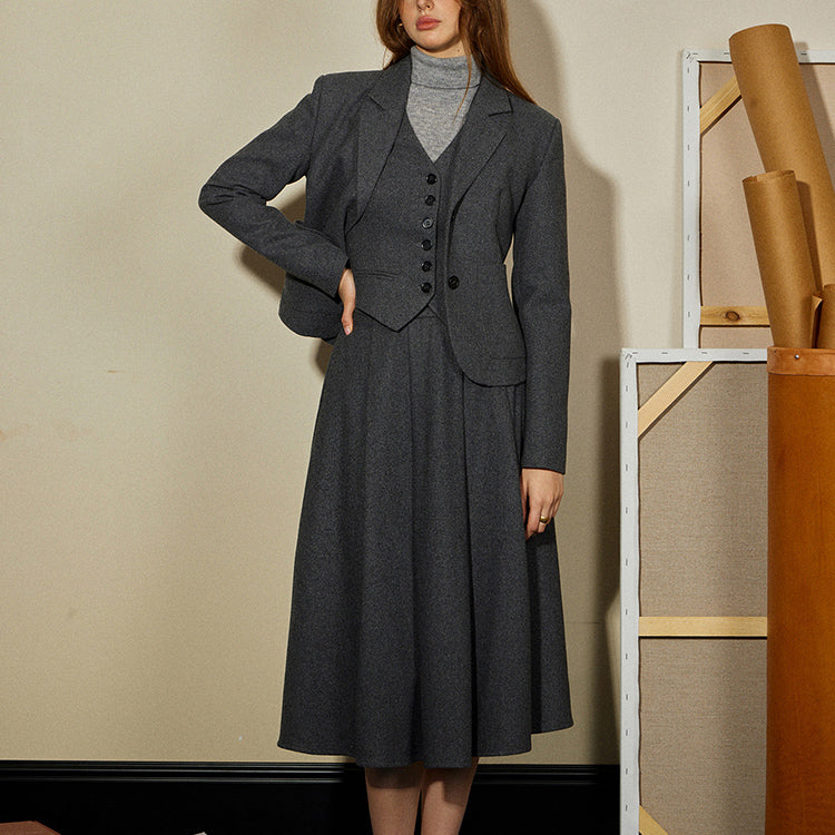 "Violin Poet " Classic Gray Jacket, Vest and Skirt