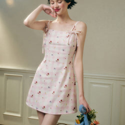 Camisole Dress with Pink Plaid and Floral Pattern