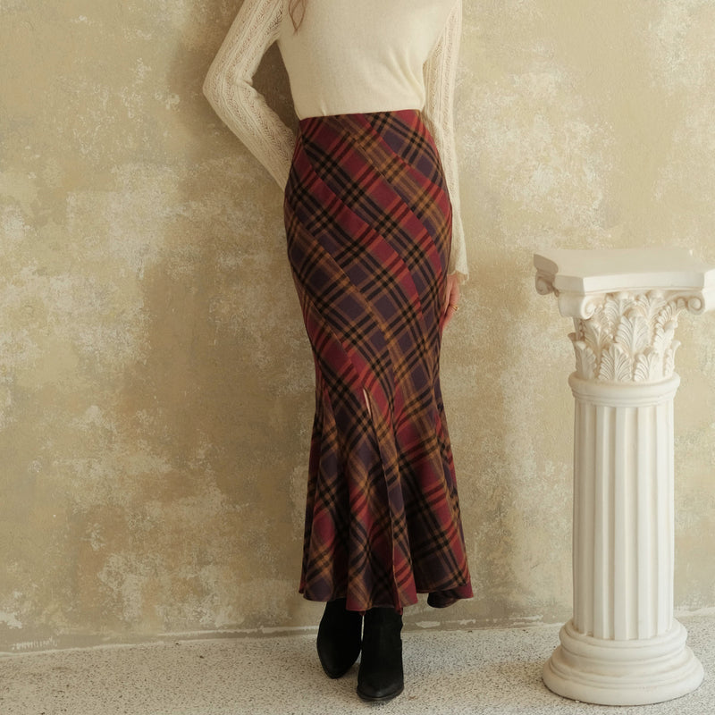 British Plaid Wool Mermaid Skirt