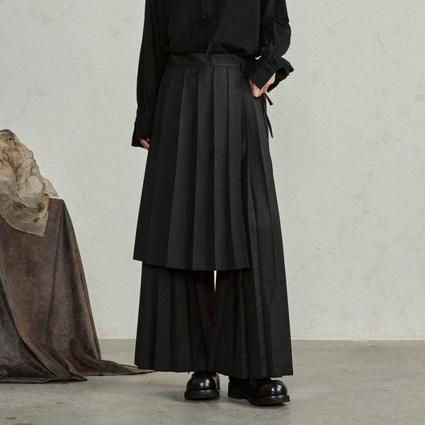 Black Asymmetric Hakama Wide Pants