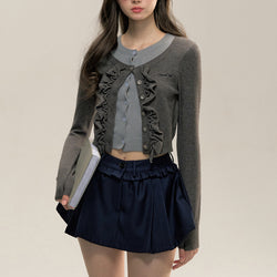 Two Piece Gray Ruffle Knit Cardigan