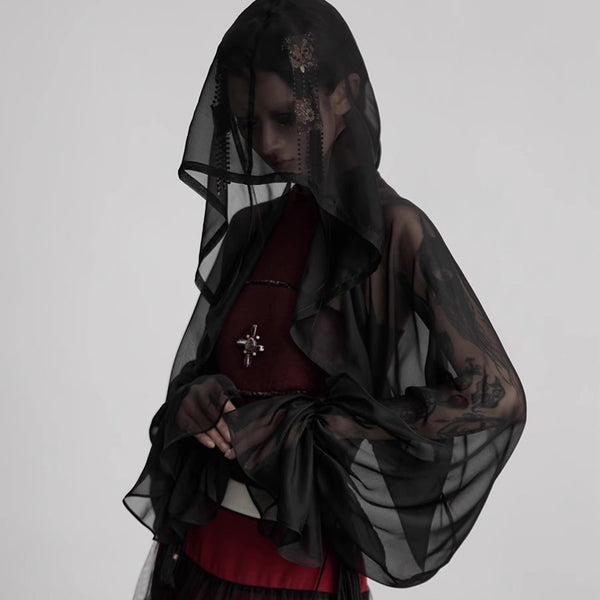 Black Silk Hooded Bolero Tops