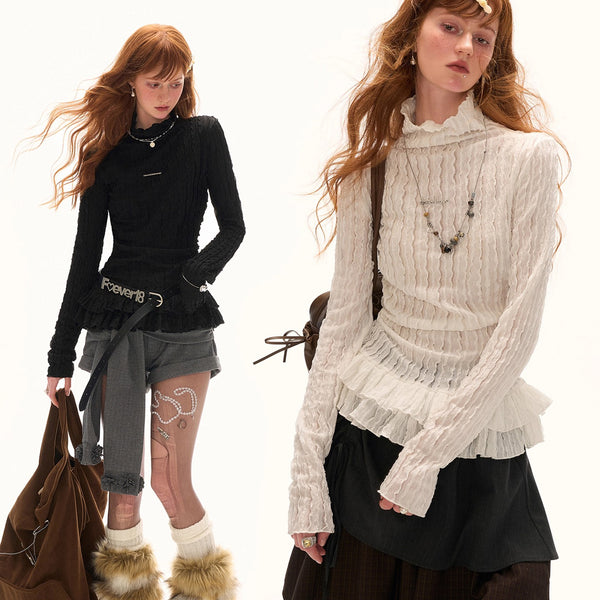 Double Frill High Neck Top