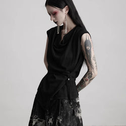 Black Draped Neck Sleeveless Knit Top