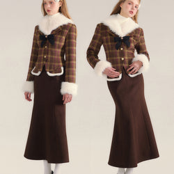 英国令嬢の格子柄ジャケットとマーメイドスカート