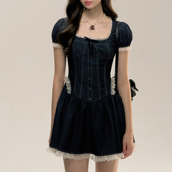 Dark blue Night Sky Colored Denim Lace Dress