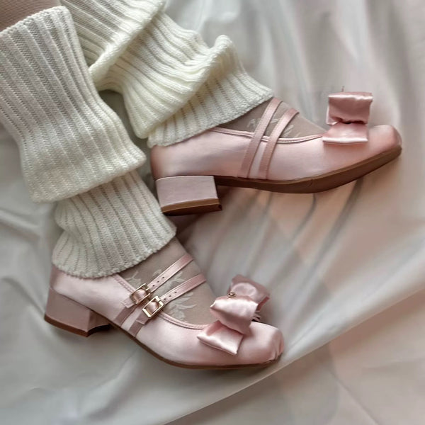 Square-toe Satin Ribbon Ballet Shoes - Blossom Pink[2025年11月上旬-12月上旬発送予定]