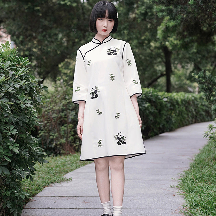 19680l パンダと竹林の刺繍チャイナワンピース – ManusMachina
