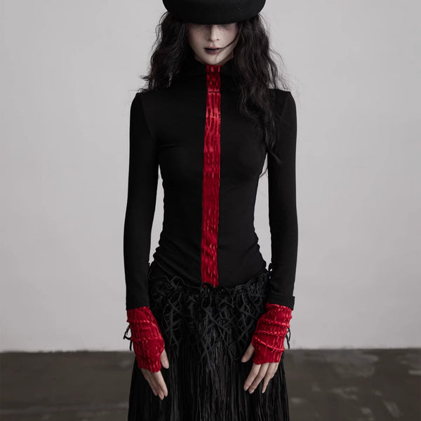 Black Red Slim Fit Top