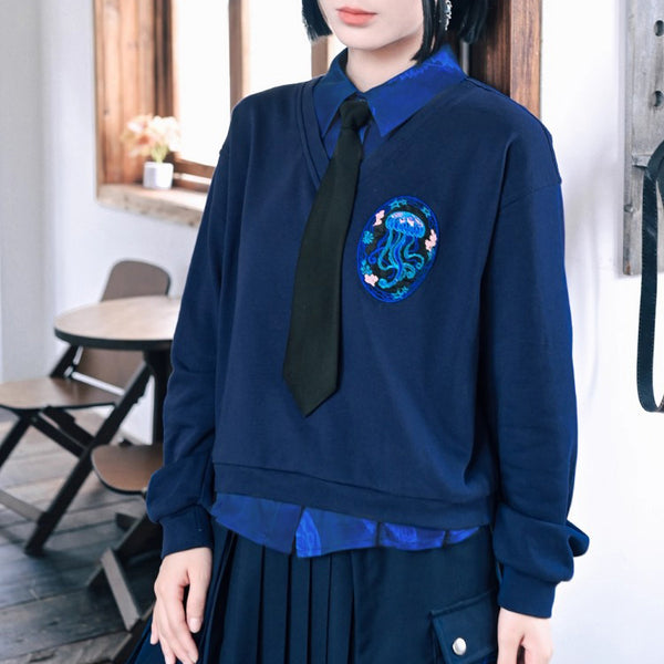 海月の刺繍ドッキングトップス