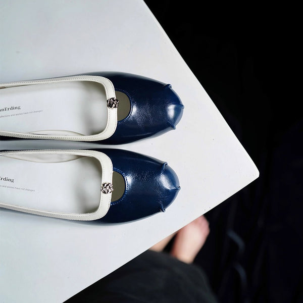 Camellia Round Toe Ballet Shoes - Dark Navy