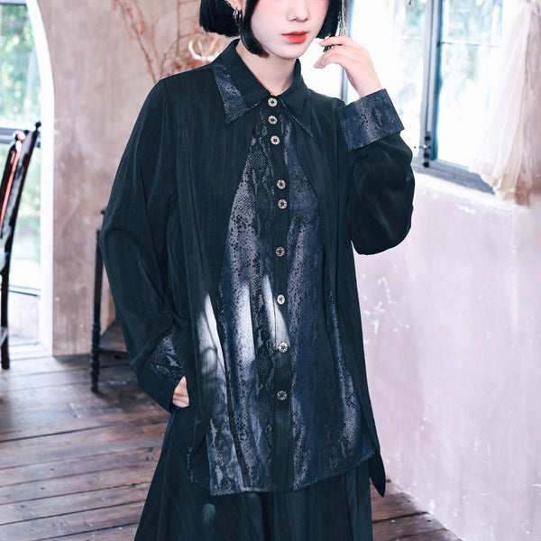 漆黒の蛇鱗レイヤードブラウス