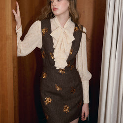 Brown Sequins Embroidered Jumper Skirt