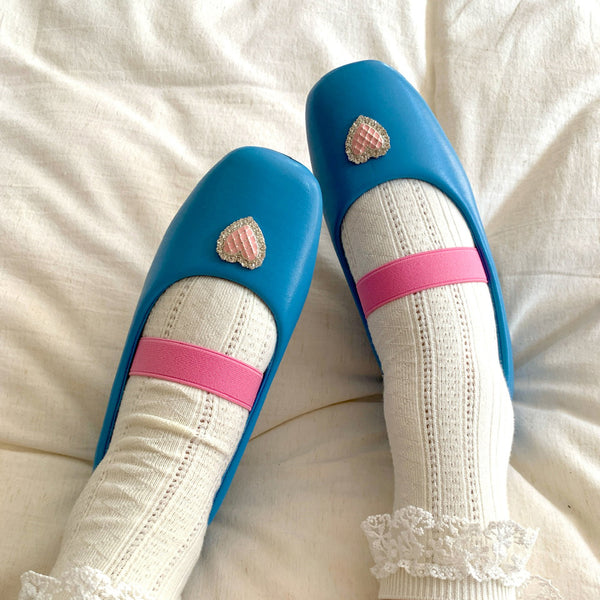 Heart Motif Blue Ballet Shoes