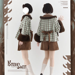 幻想曲を奏でるウールツイードジャケットとハーフパンツ - Brown × Mint Green[2024年12月下旬-2025年1月中旬発送予定]