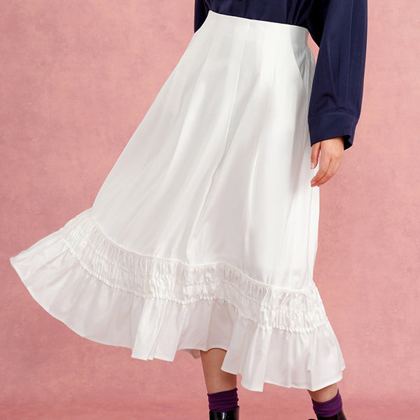白木蓮の花色フリルフレアスカート