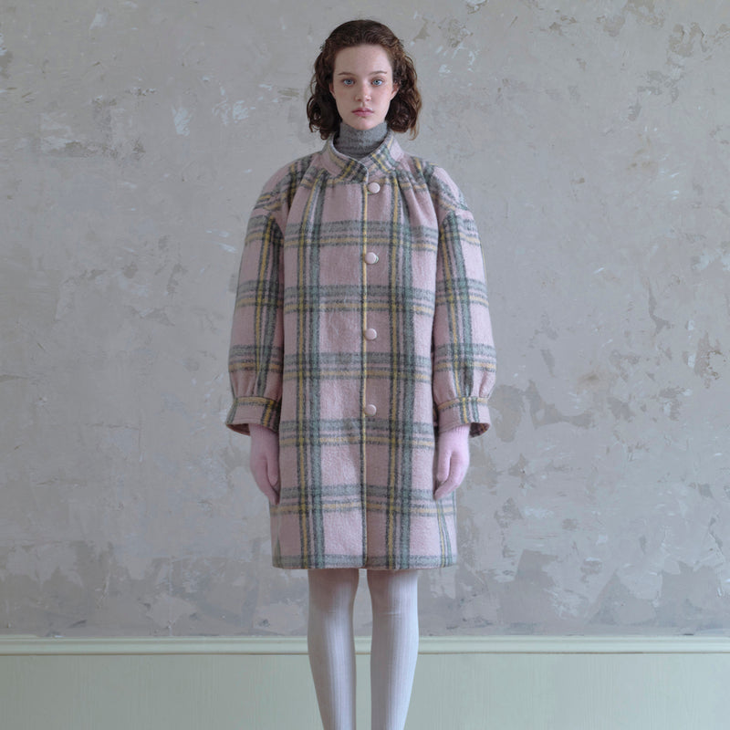 Pink Plaid Wool Retro Coat