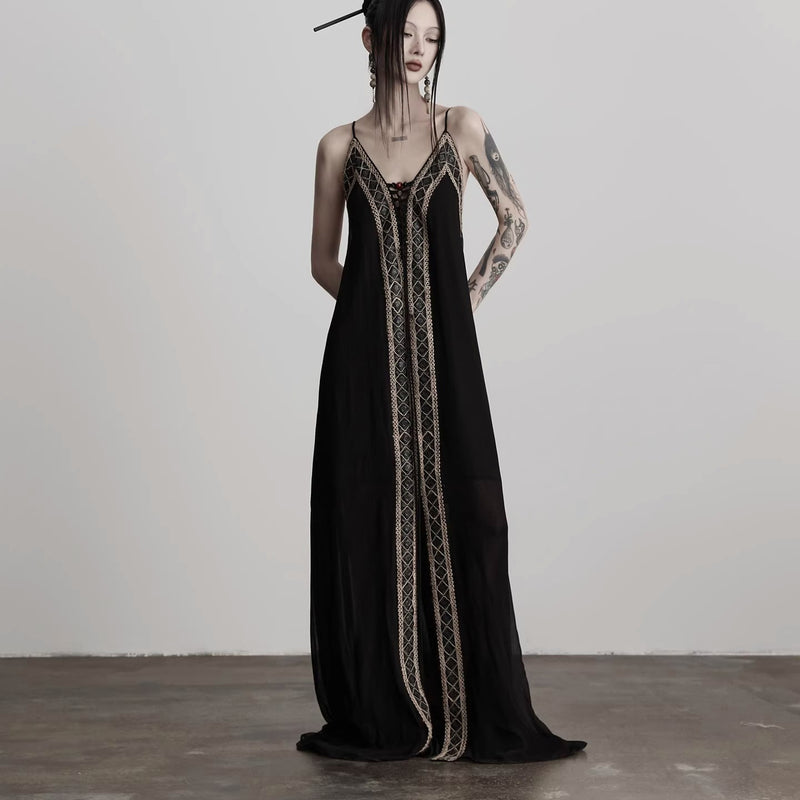 Geometric Embroidery Camisole Dress