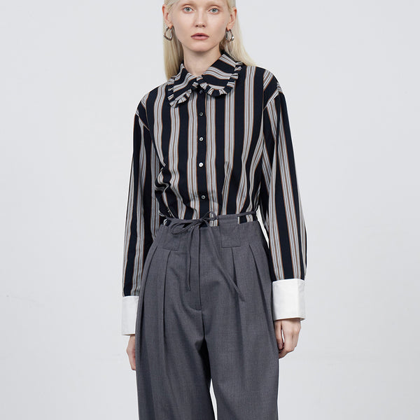 Black and Gray Striped Elegant Shirt
