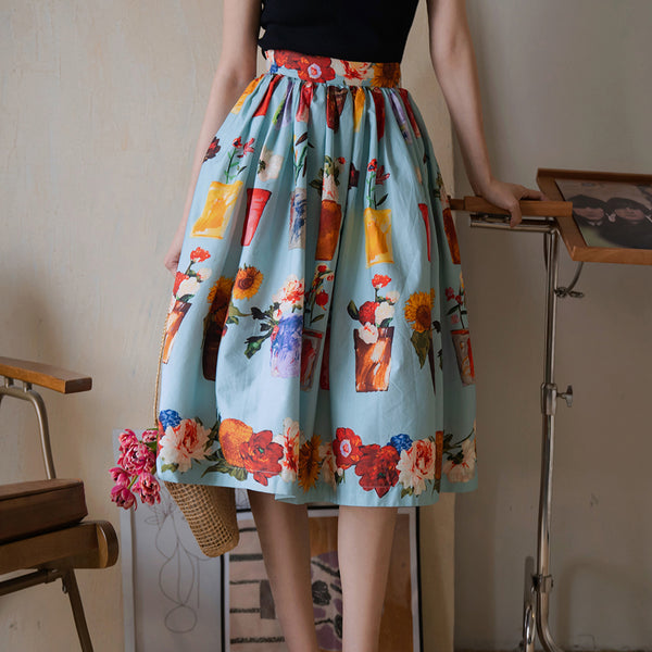 鉢植えの花絵画ヘップバーンスカート