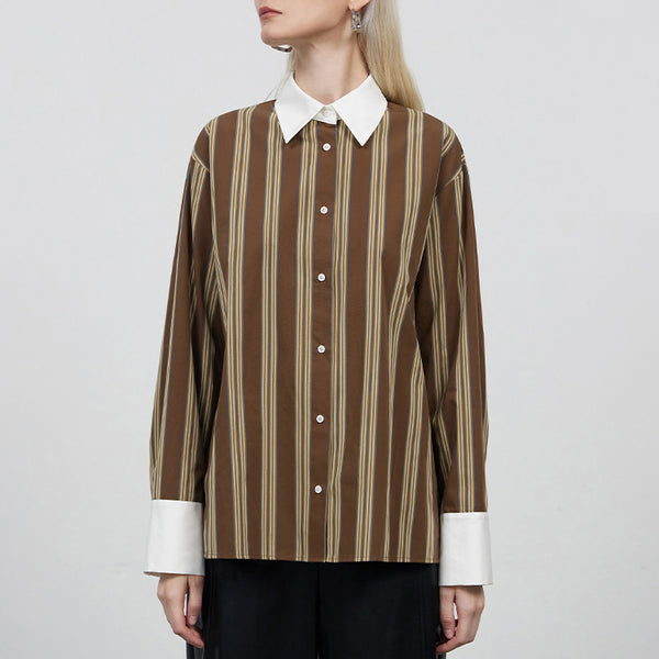 Brown Striped Elegant Shirt
