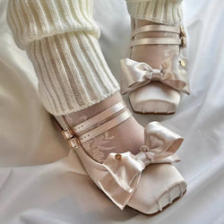 Square-toe Satin Ribbon Ballet Shoes - Champagne[2025年11月上旬-12月上旬発送予定]