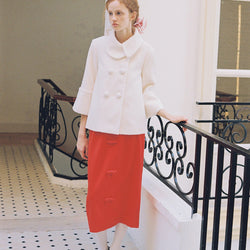 White Wool Coat and Ribbon Skirt