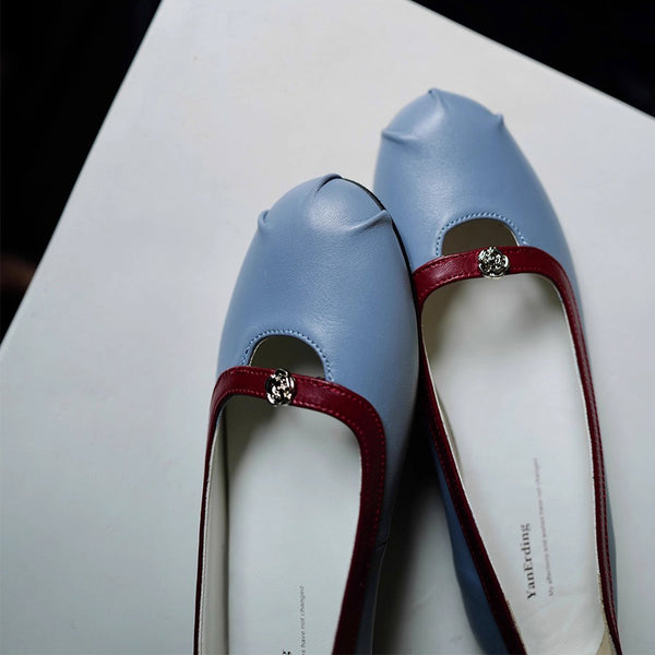 Camellia Round Toe Ballet Shoes - Smoke Blue