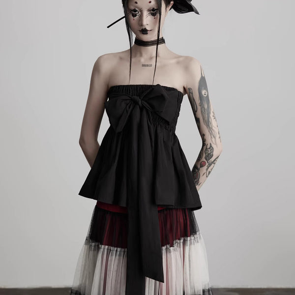 Black Ribbon Bustier Tube Top