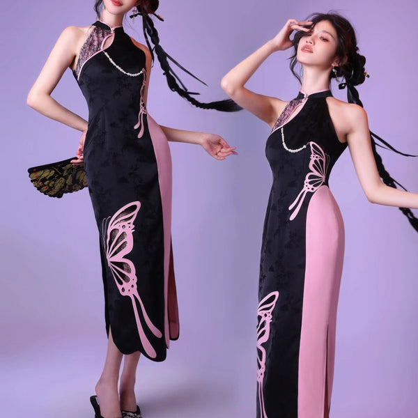 幽蘭の蝶の刺繍チャイナワンピース