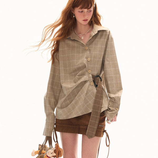 Houndstooth Pattern Waist Belt Shirt