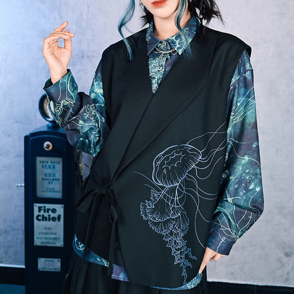 海月の刺繍アシンメトリーベスト